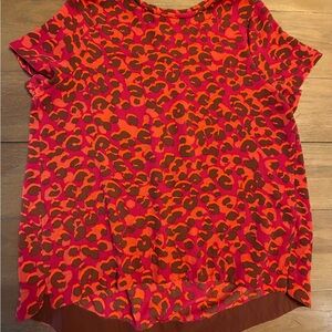 STYLUS Red and Orange Leopard Print Short Sleeve Top